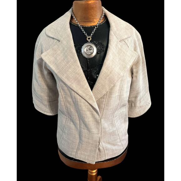 NWOT Zara Basics Short Sleeve Fitted Linen Button Front Jacket Size S/M Pockets - Picture 1 of 6